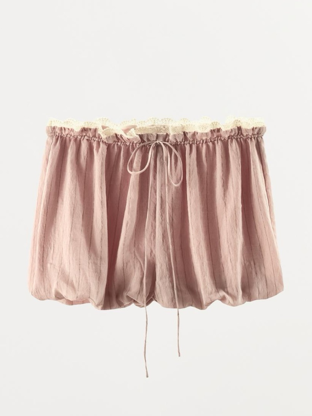LACE TRIM STRIPED BALLOON SHORTS